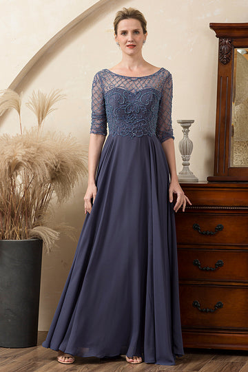 Vestido de Madrina Con Cuentas Azul Gris